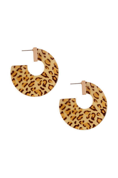 Light brown leopard hoop earrings