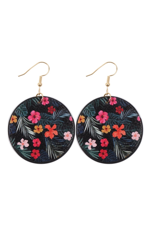 Tropical flower circle drop earrings