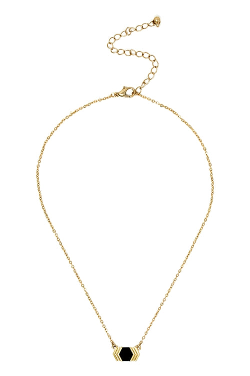 Chevron stone necklace-gold/black