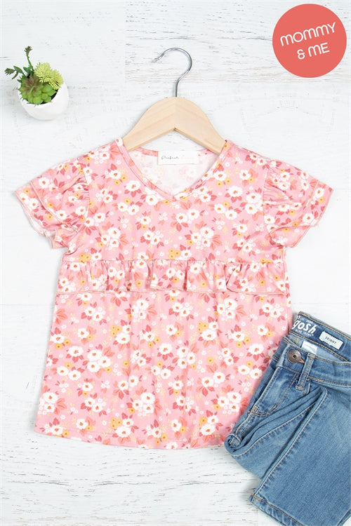 Kids floral top-pink/yellow