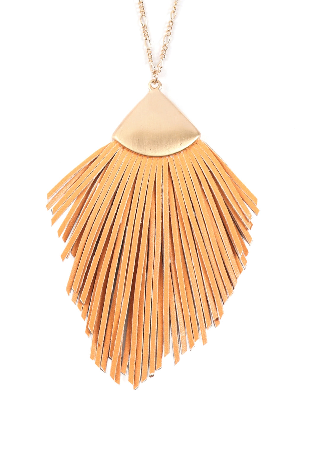 Feather leather tassle necklace-peach