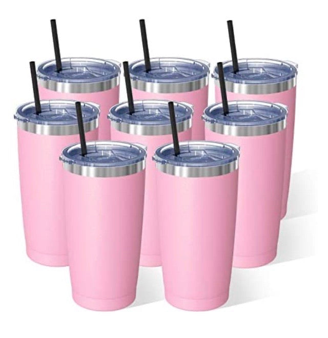 Pink 20 oz tumbler w/straw