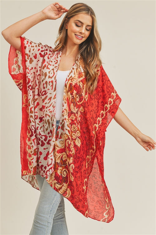 Boho Leopard kimono-red (one size)