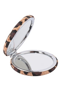 Compact leopard print mirror