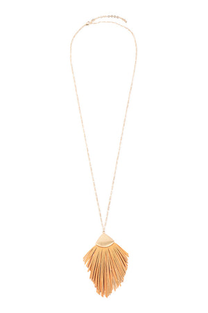 Feather leather tassle necklace-peach