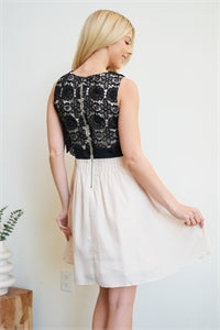 Black/cream embroidered lace dress