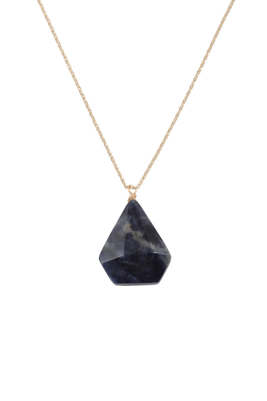 Faceted Diamond stone pendant necklace-black