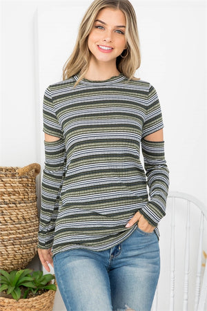 Olive/navy striped long sleeve top