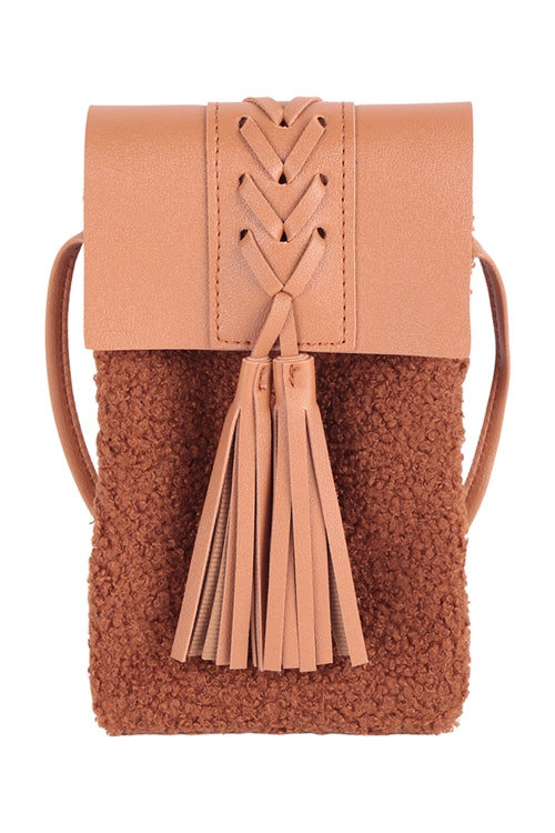 Leather braided sherpa crossbody