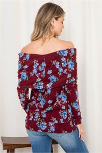 Burgundy floral off shoulder top