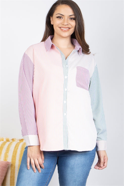 multi color stripes button down top