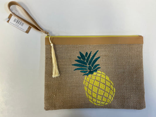 Embroidered Pineapple Wristlet Jute Pouch