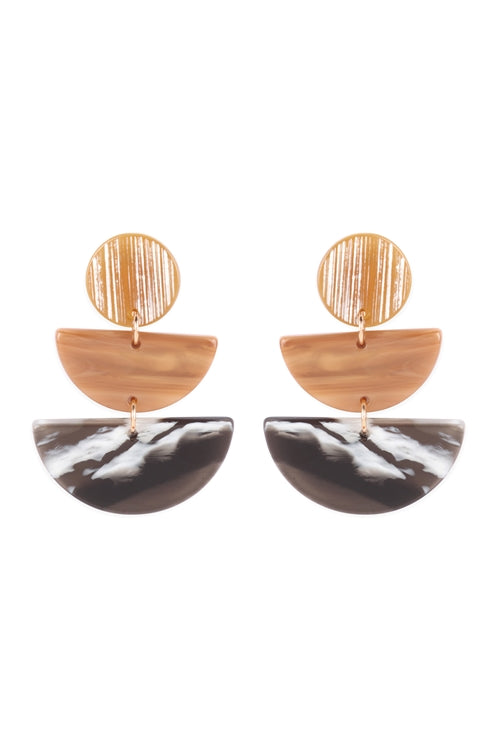 Round half circle acetate earrings-brown/black