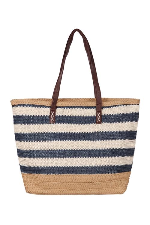 striped natural tote bag